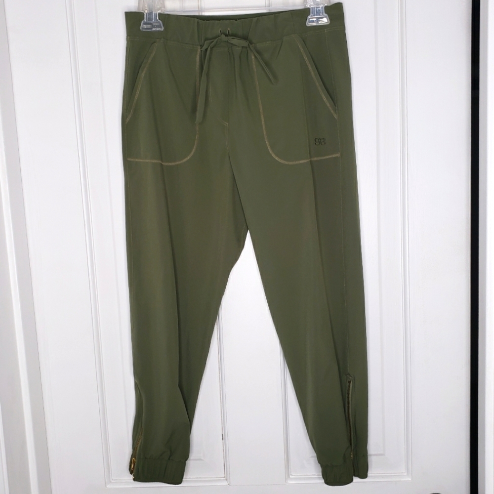 Albion Womans Jetsetter Joggers XXS PETITE Army Green Ankle Zipper Pockets